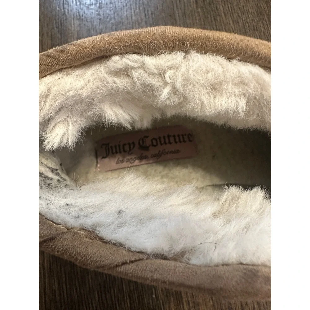 Juicy Couture Tan Suede‎ Shearling Lined Mini Boots Cozy Winter Warm Women's 7.5